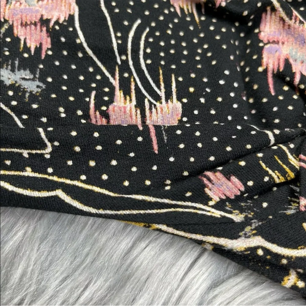Free People One Last Time Black Floral Draped Bell Sleeve Top Size Small